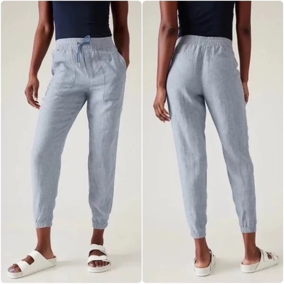 Athleta Retreat 100% Linen Joggers in Light Blue - Picture 10 of 10